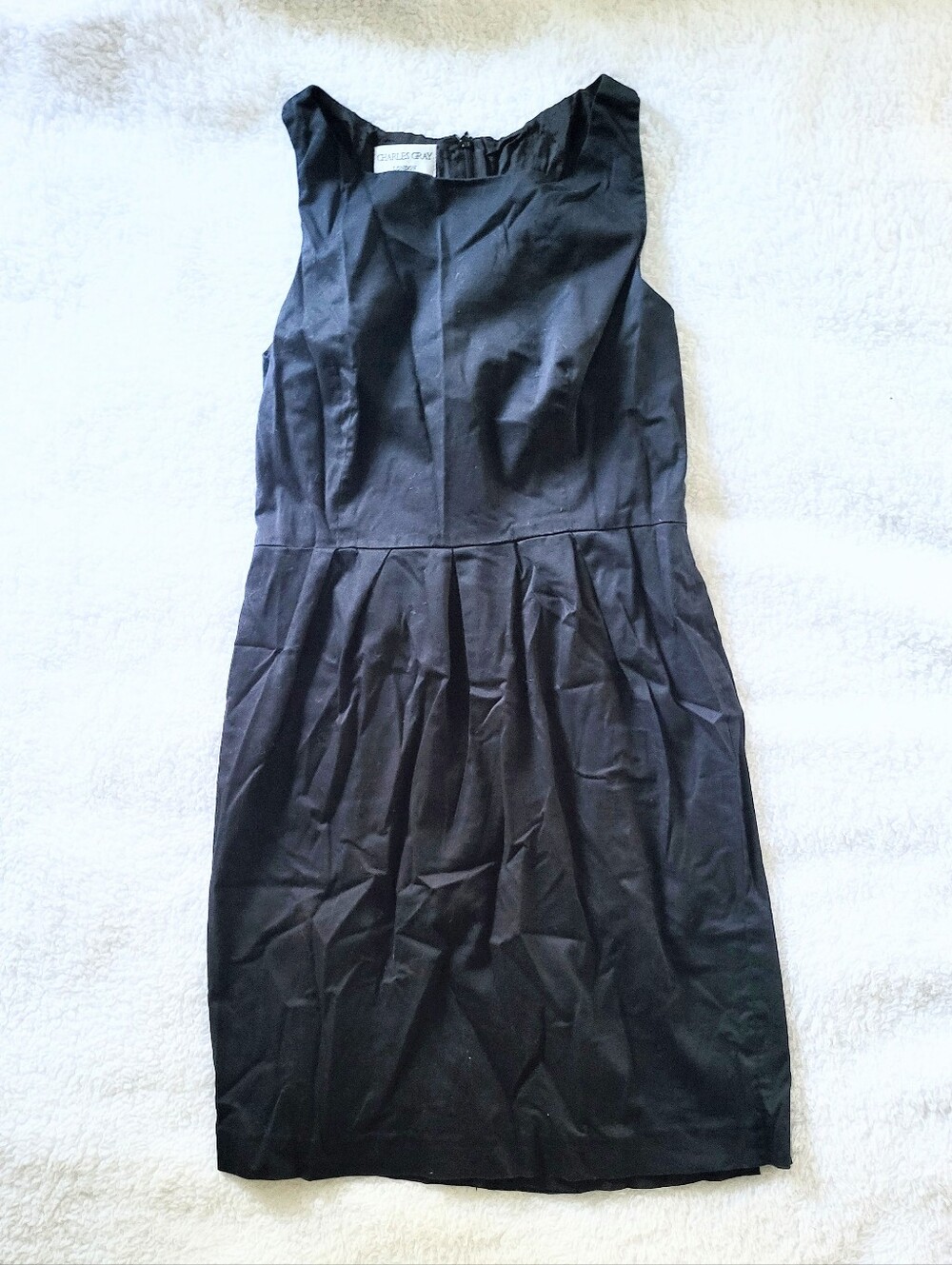 Vinatge Charles Gray London Black Cotton A Line Skirt Sheath Dress Size 10